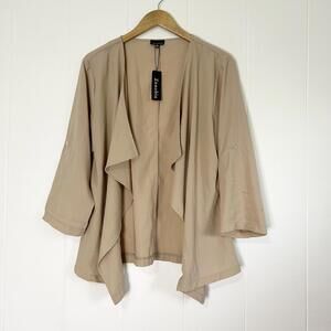 Zenobia Beige Long Sleeve Open Cardigan Outerwear Plus Size Women's 2XL